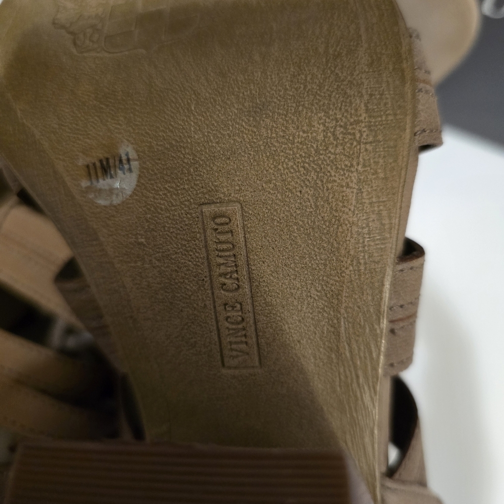 VINCE CAMUTO Tan Chunky Heel Laceup Sandals Tassles Detail Zipup Sides Size 11 - Picture 15 of 17